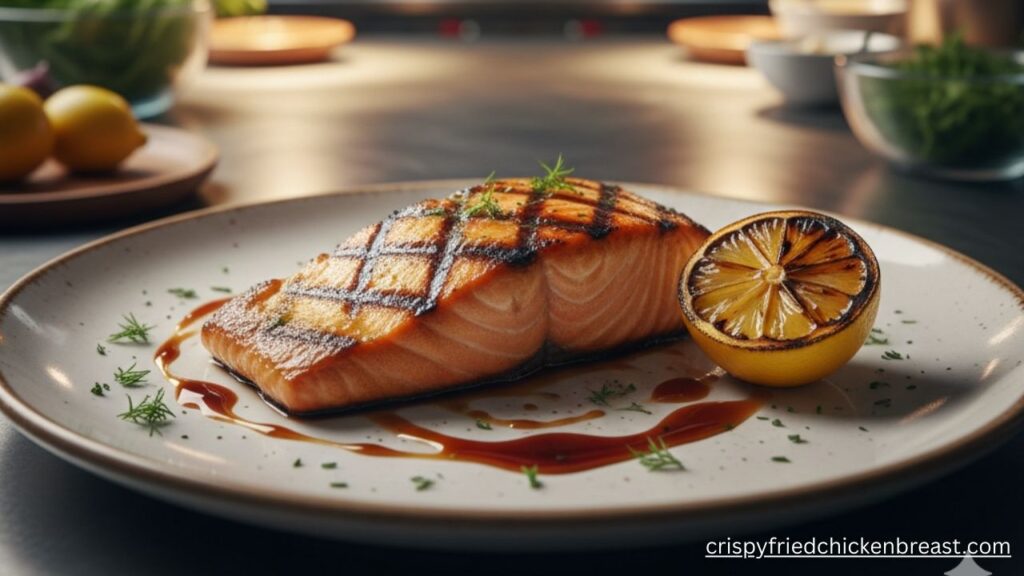 Grilled Salmon Title Image witch looking delicious and flavorful 