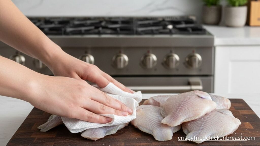 American Style Fish Fry dry with paper towel