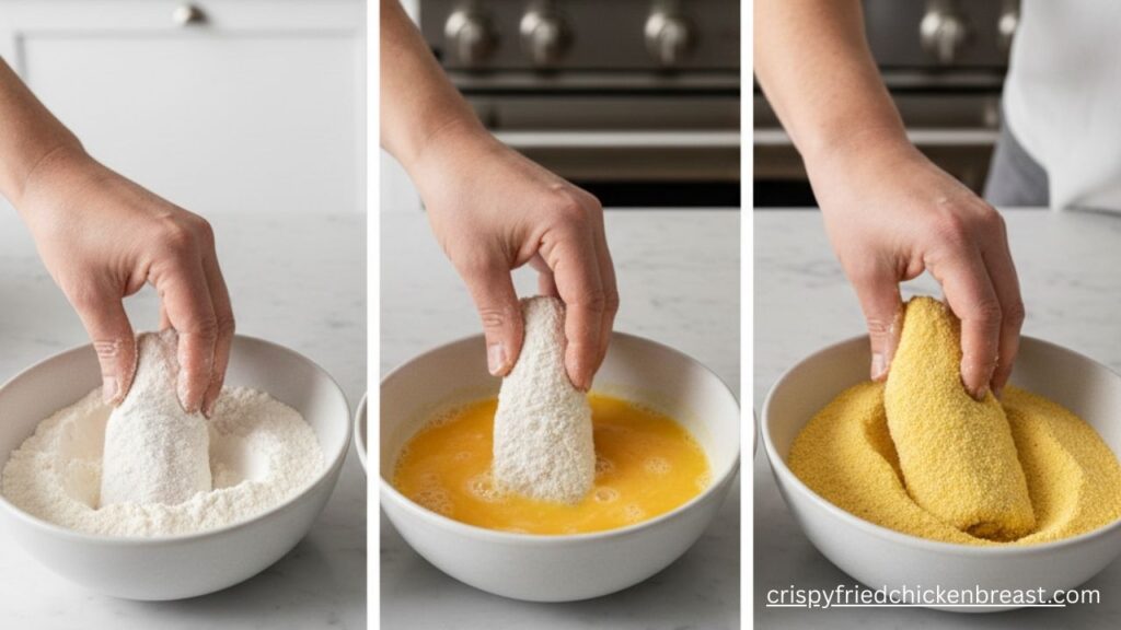 American Style Fish Fry coating with eggs, flour and cornmeal