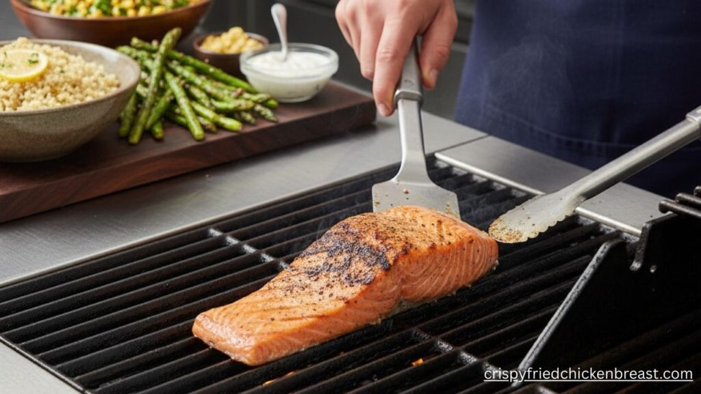 Stop the stick! Learn Grilled Salmon restaurant-quality with our easy 90/10 rule. Get crispy skin, juicy flavor, and perfect results every single time.