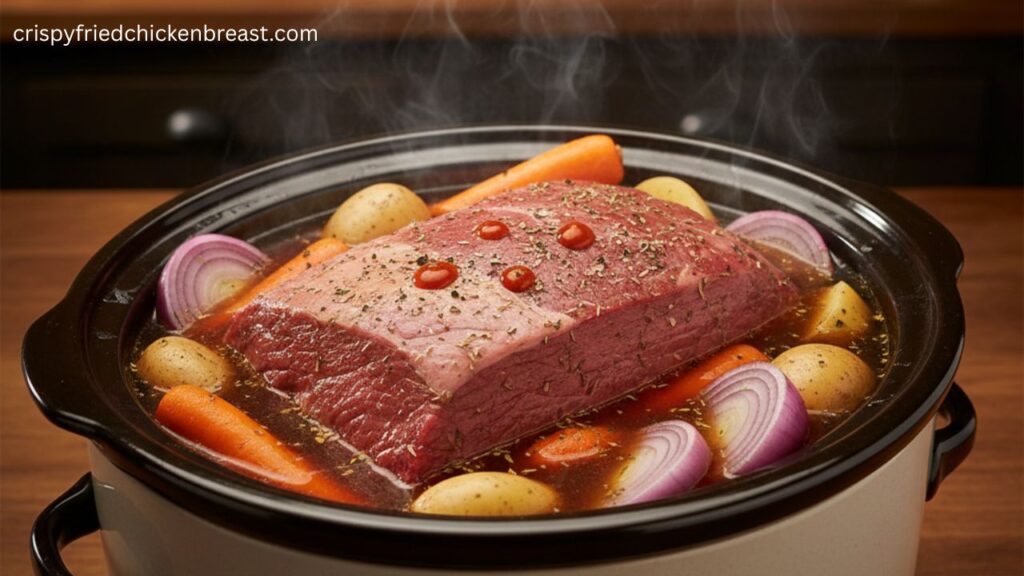 Slow-cooked beef brisket build liquid