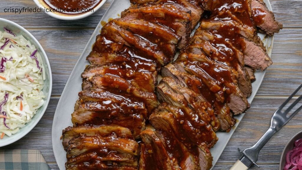 Slow-cooked beef brisket with sauce