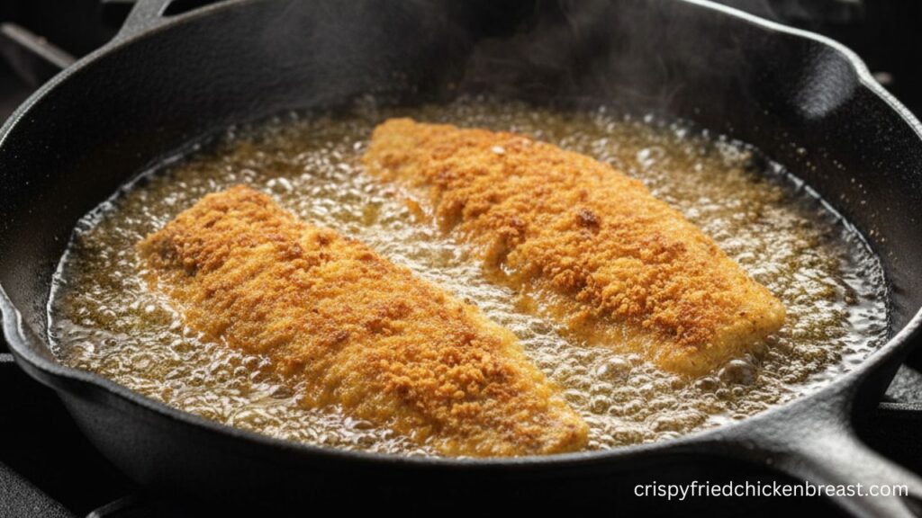 Frying Golden Catfish in a Hot Cast Iron Skillet.