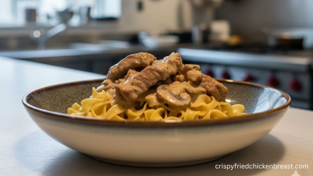 Beef Stroganoff serve with Egg noodles