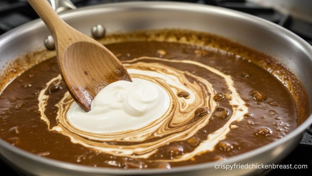 Beef Stroganoff sauce preparation