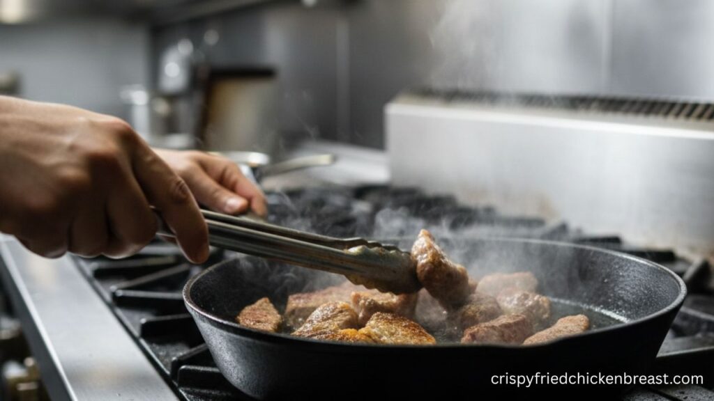 Beef Stroganoff beef sear