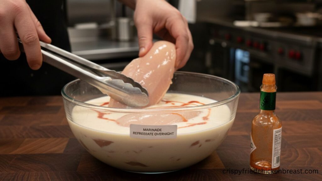 For Crispy Fried Chicken Breast marinate the breast