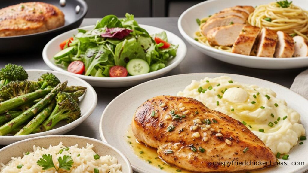 Garlic Butter Chicken Breast Final image with serve options