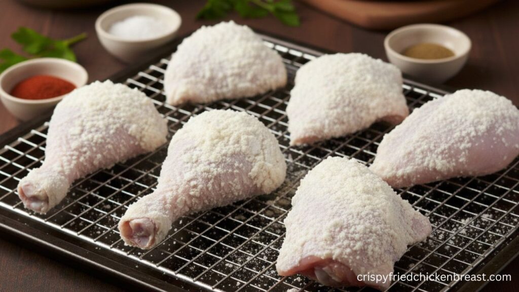 Rest process of coated chicken for Hot & Spicy Fried Chicken