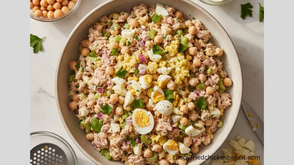 The Best Tuna Salad with mashed chickpeas or chopped hard-boiled eggs