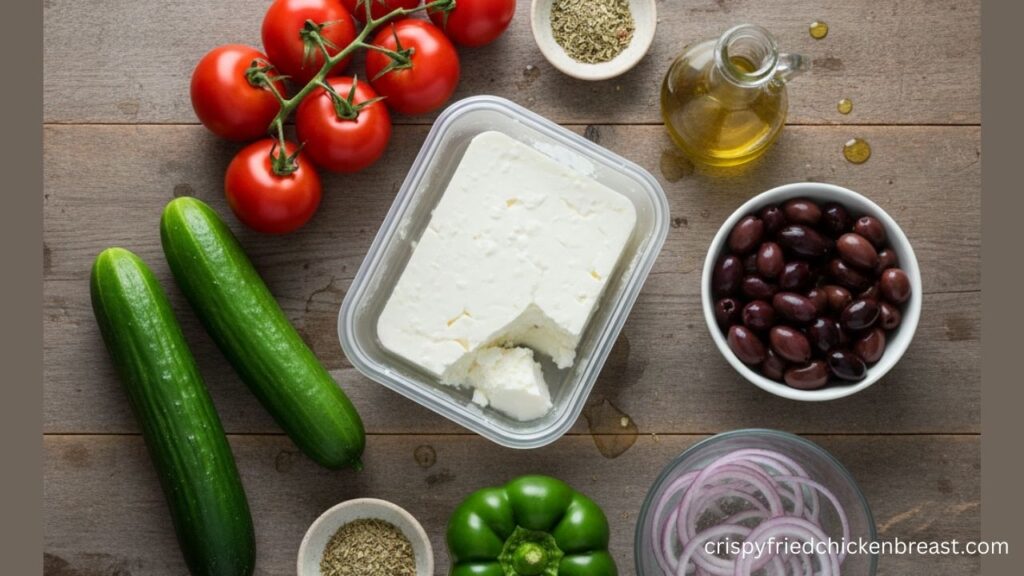 All ingredients of Authentic Greek Salad Recipe (Horiatiki)